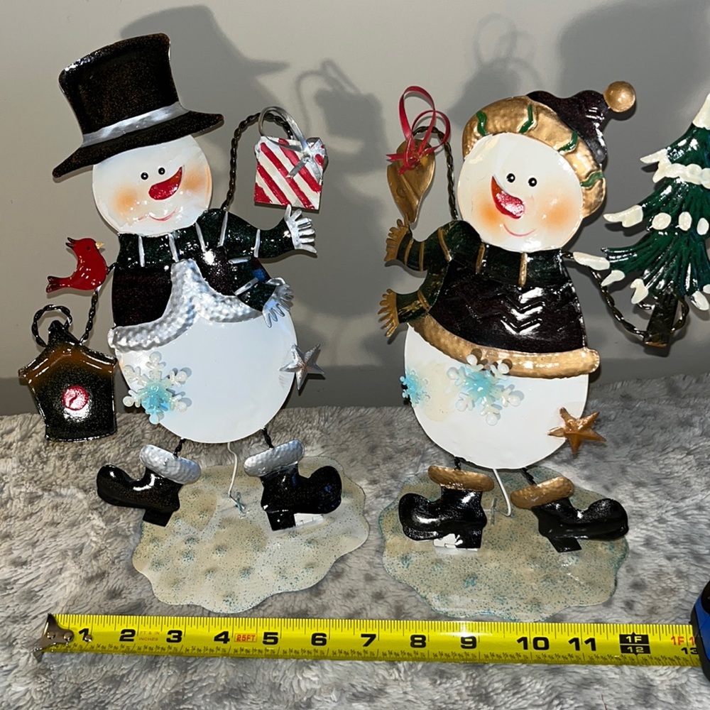 Collapse-able Metal Snowman and Snow- woman Decor